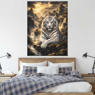 Toile Écouter la cascade   Fantaisie du tigre blanc A