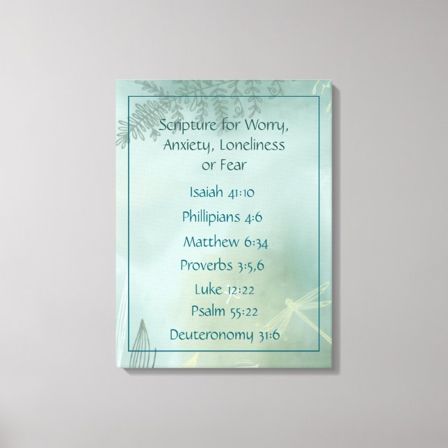 Toile Écriture biblique pour l'inquiétude, l'anxiété, la (Recto)