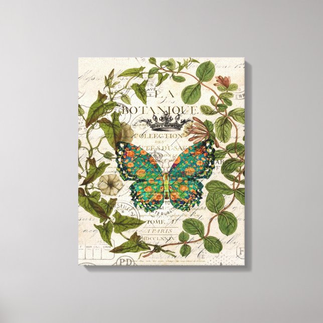 Toile écriture bohème papillon botanique français (Recto)