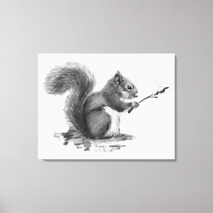 Toile Écureuil à l'aquarelle faisant griller Marshmallow