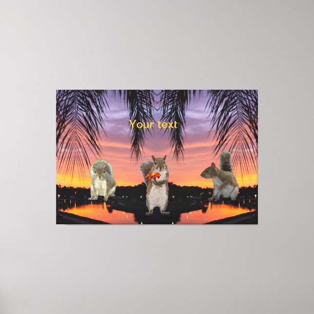 Toile Écureuils mignons au coucher du soleil tropical (Recto)