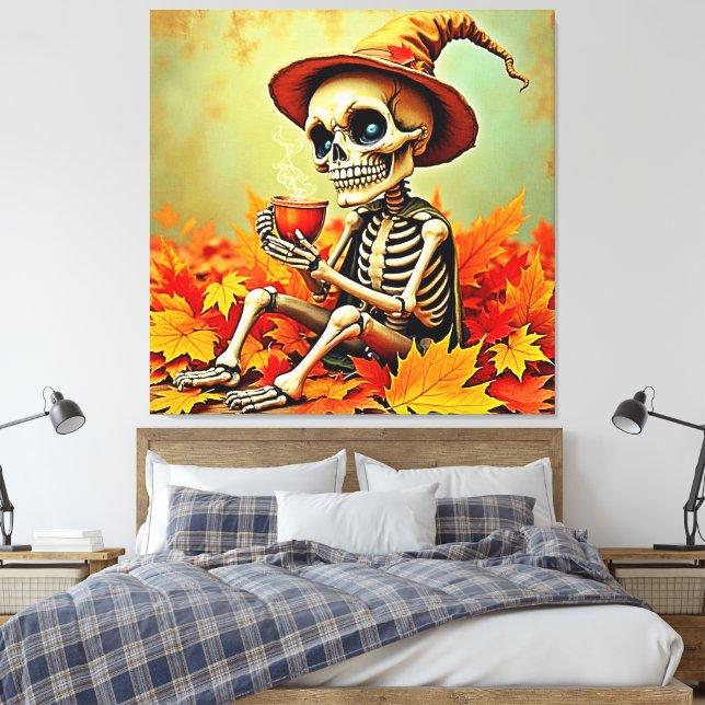 Toile Éffrayant Automne Skeleton's Coffee Break Design (Insitu(Chambre))
