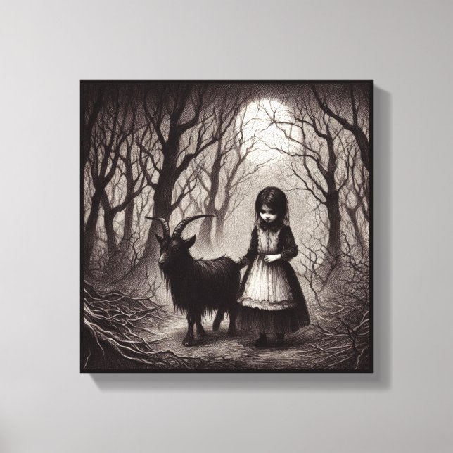 Toile Éffrayante fille avec chèvre noir Phillip Haunted  (Recto)