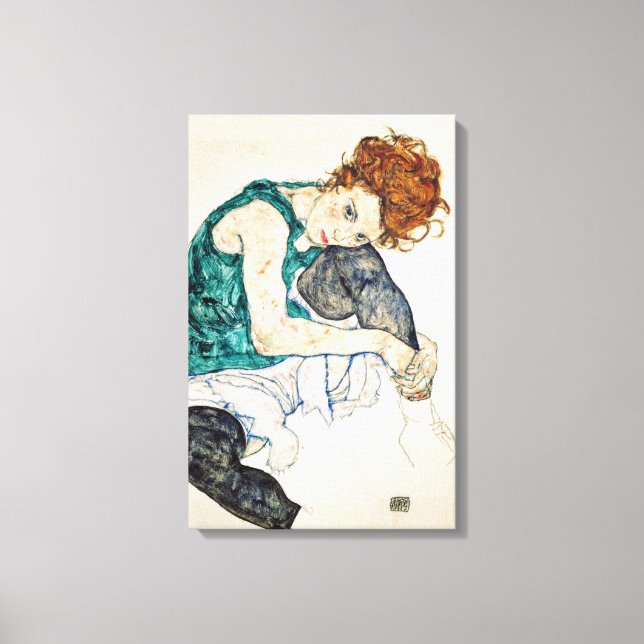 Toile Egon Schiele Femme assise avec genou de bent (Recto)