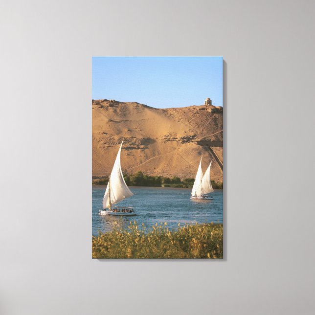 Toile Égypte, Assouan, Nil, voiliers Felucca, (Recto)