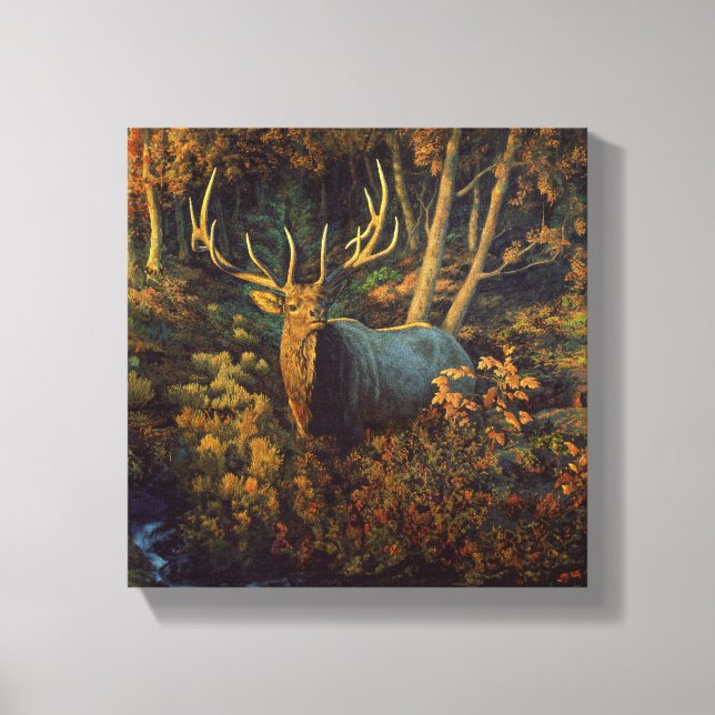 Toile Élan mâle dans une forêt automnale (Recto)