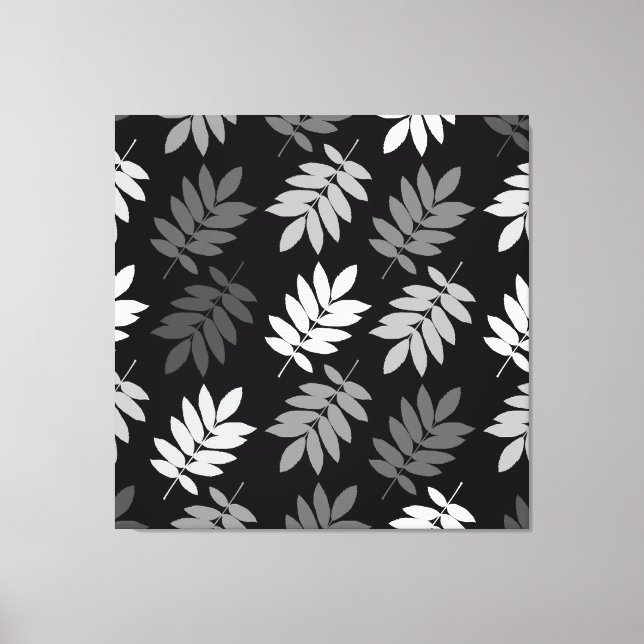 Toile Elder Leaf Big Pattern Black White Grey (Recto)
