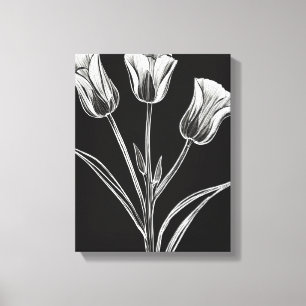 Toile Elégance en noir et blanc : Trois Tulipes