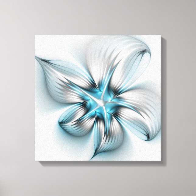 Toile Élégance florale Art fractal abstrait moderne bleu (Recto)