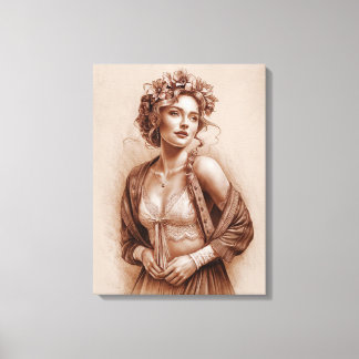 Toile Élégance médiévale : Sepia Floral Crowned Female B