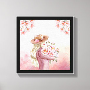 Toile Elegance Woman with Peonies Aquarelle Art Imprimer