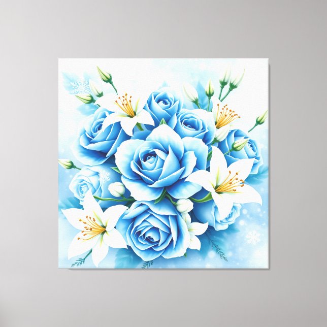 Toile Elégant bleu Rose Floral Art Imprimer (Recto)