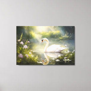 Toile Élégant cygne au soleil du printemps
