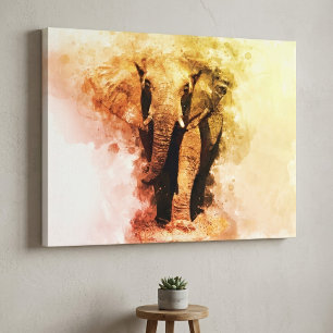 Toile Élégant Éléphant d'Afrique Mâle Marchant Aquarelle