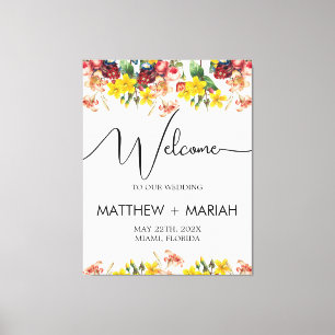 Toile Elégant Floral Nature Calligraphie Mariage Bienven