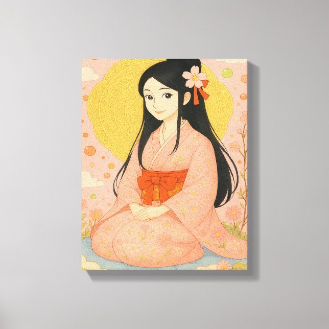 Toile Elegant Girl in Kimono – Japanese Style Wall Art (Recto)