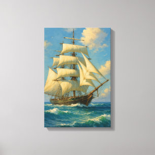 Toile Elégant grand voilier sur la mer Bleue Profonde