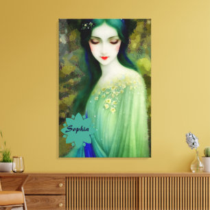 Toile Élégant Imaginaire Portrait femme en vert et bleu
