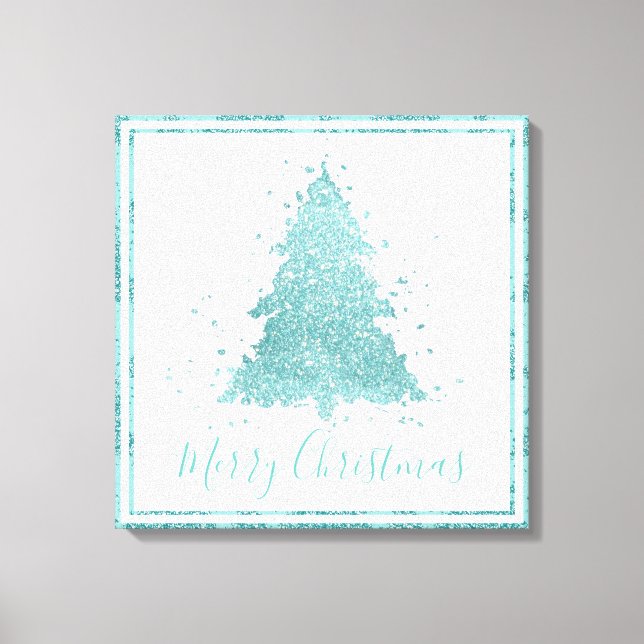 Toile Élégant Joyeux Noël | Luxe Aqua Mint Splatter (Recto)