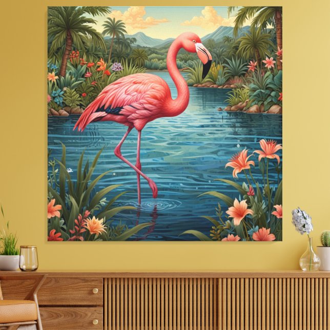 Toile Elégant lagon de paradis tropical flamand rose (Insitu(Salon))