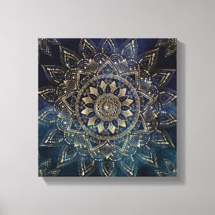 Toile Elégant Mandala Gold Blue Galaxy