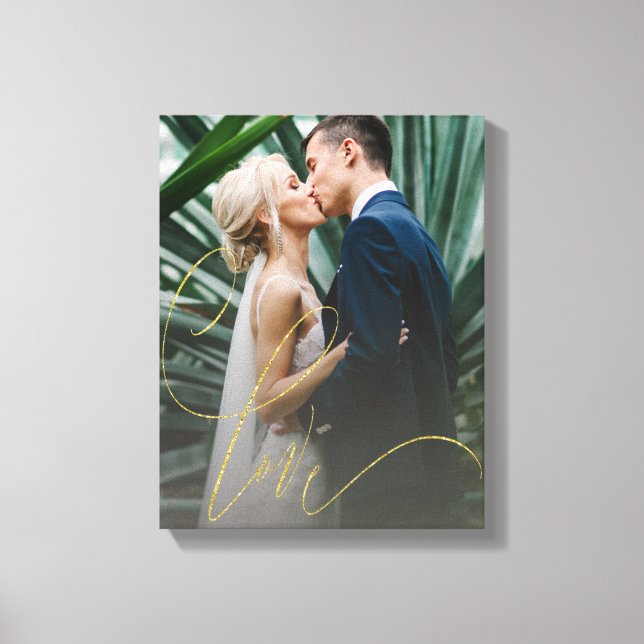 Toile Élégant Mariage de script Gold Love (Recto)