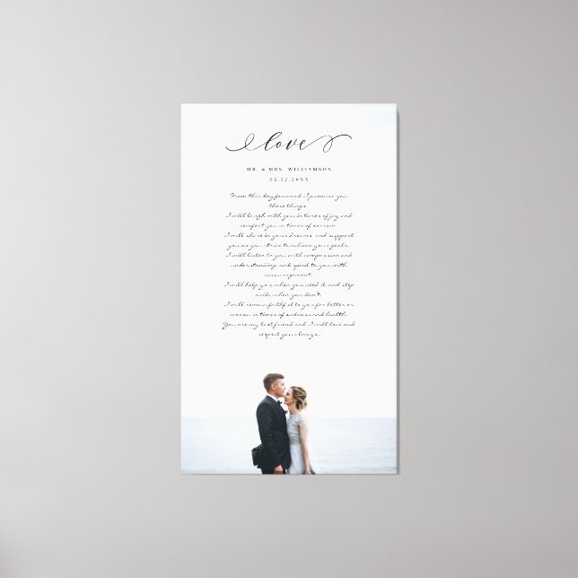 Toile Élégant Mariage Vows Love Script Minimal Photo (Recto)