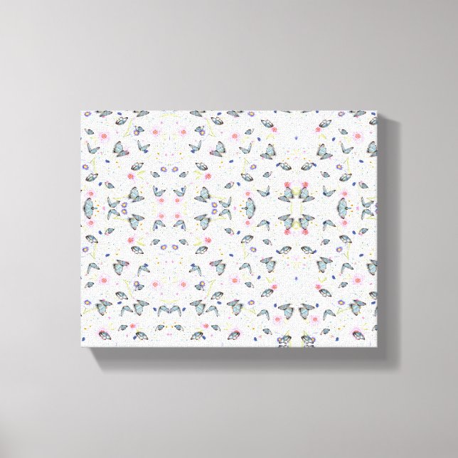 Toile élégant papillon et fleurs rose et bleu moderne (Recto)