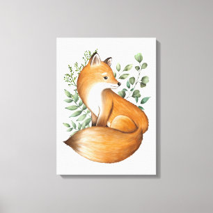 Toile Elégant renard botanique de bois Feuilles de verdu