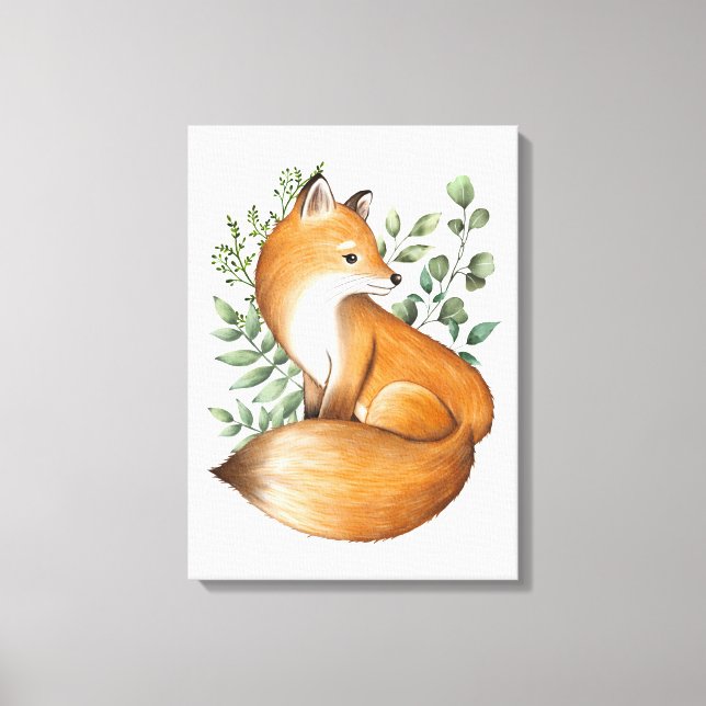 Toile Elégant renard botanique de bois Feuilles de verdu (Recto)