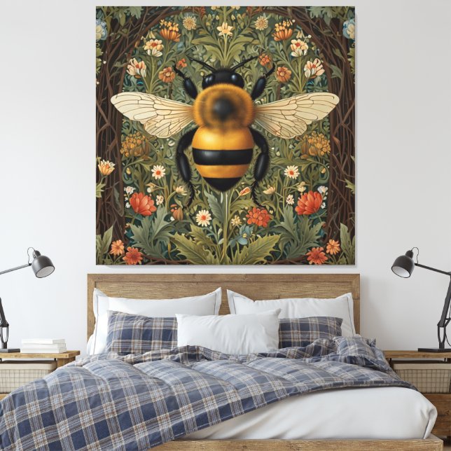 Toile Elégant rétro bumblebee boho botanique floral art (Insitu(Chambre))