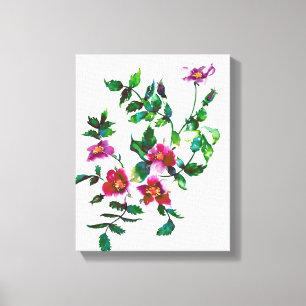 Toile Elégant rose foncé moderne fleurs sauvages d'aquar