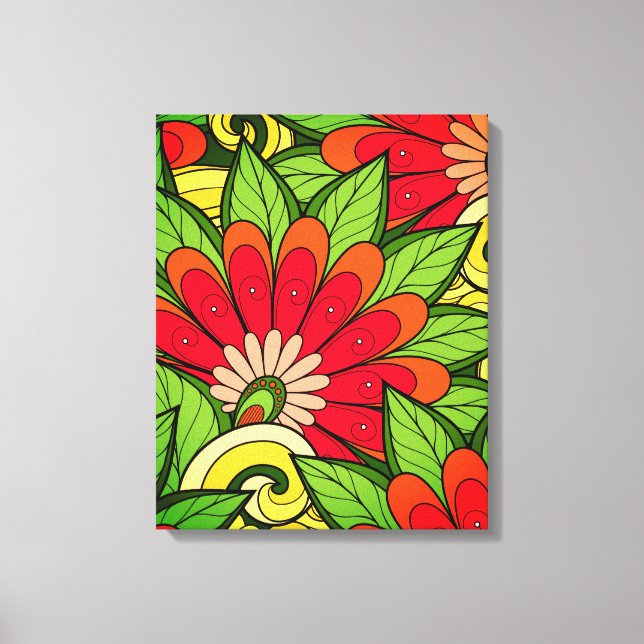 Toile Elégant Rouge Orange Vert Fleurs Et Fleurs (Recto)