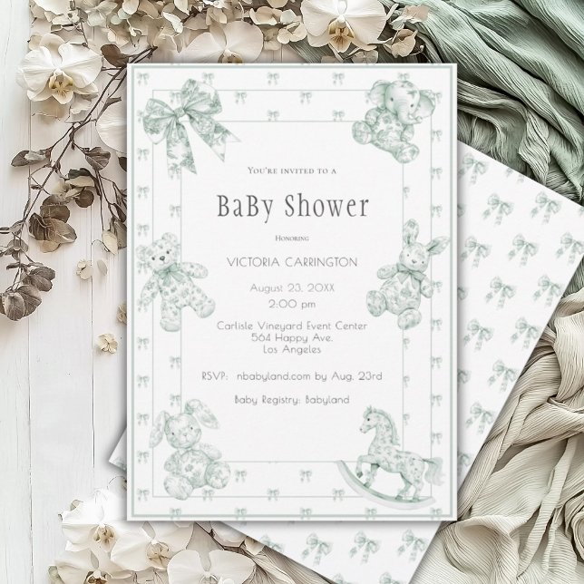 Toile Elegant Sage Green Baby shower Invitation (Créateur téléchargé)