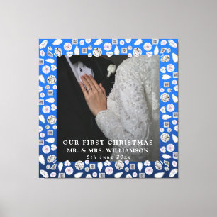 Toile Elégant Silver Blue Heart Diamond Premier Noël