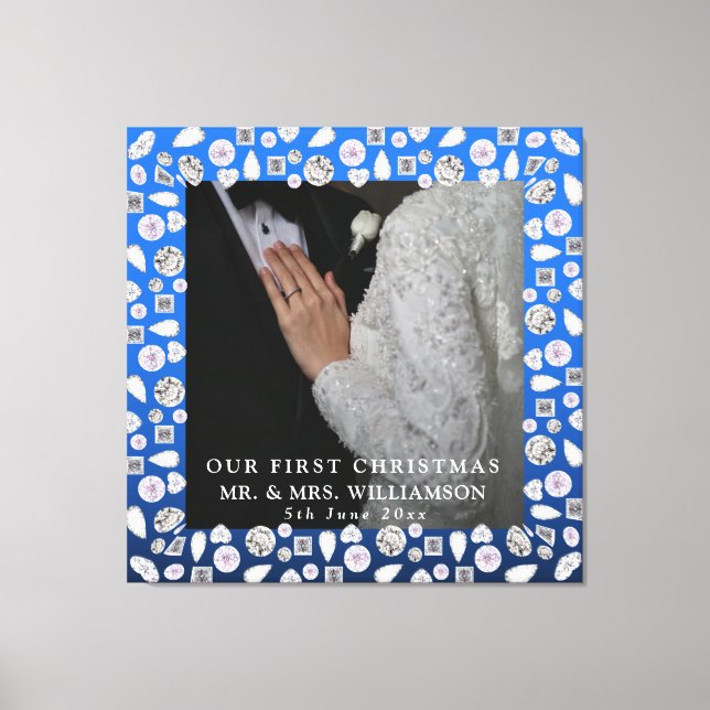 Toile Elégant Silver Blue Heart Diamond Premier Noël (Recto)