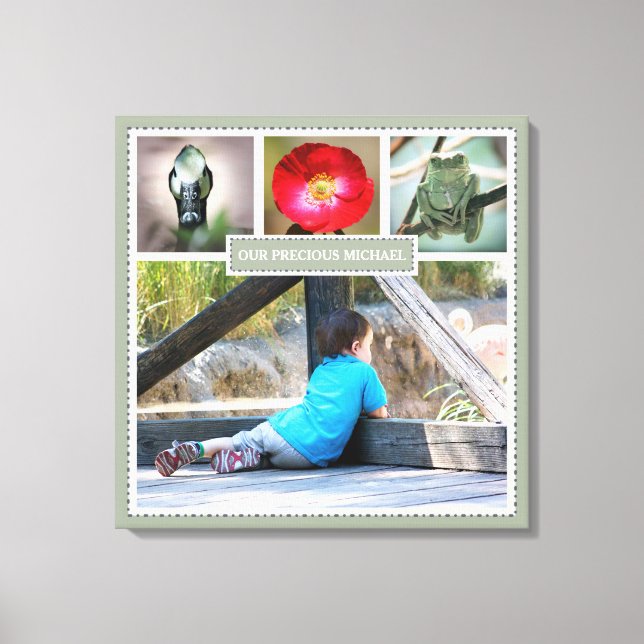 Toile Élégant souvenir de famille Photo Collage avec nom (Recto)