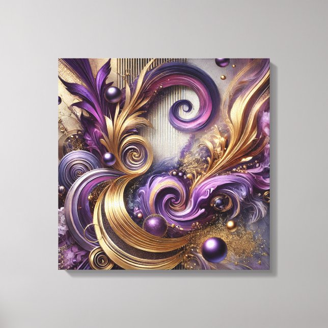 Toile Elegant Swirls with Gold and Purple Canvas Art  (Recto)