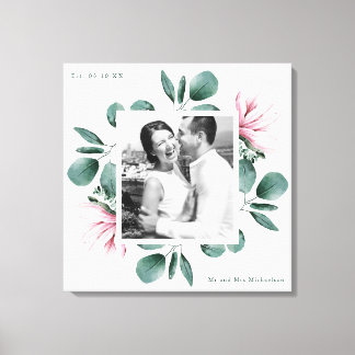 Toile Elégant vert aquarelle cadre photo Mariage