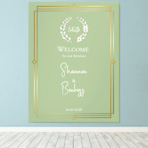 Toile Élégante Bienvenue de Mariage Monogramme Vert Saug