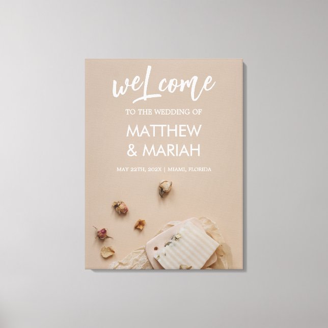 Toile Élégante calligraphie noire Floral Mariage Bienven (Recto)