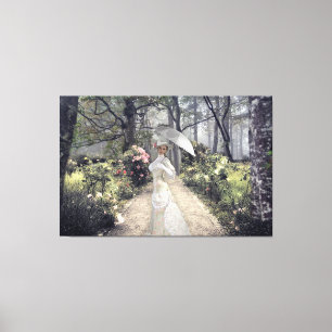 Toile Elégante Dame Avec Parapluie Blanc Au Bord Du Bois