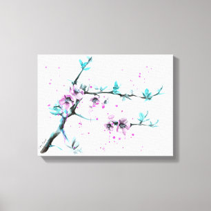 Toile Élégante floraison de printemps rose, art aquarell