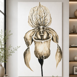 Toile Élégante orchidée botanique Cypripedium en or