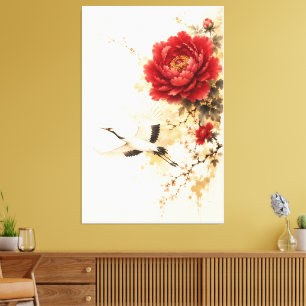 Toile Élégante peinture à l'encre chinoise de pivoine ro