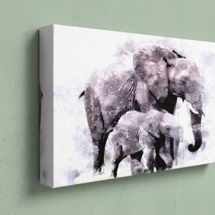 Toile Eléphant africain avec aquarelle de veau