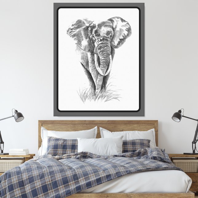 Toile Elephant Animal Watercolor Painting Wildlife Art (Insitu(Chambre))