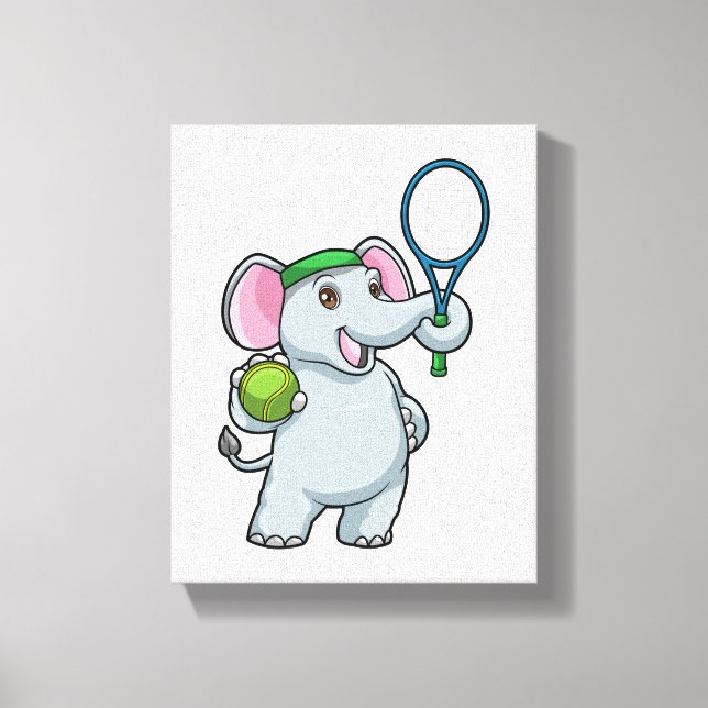 Toile Elephant au Tennis avec raquette de tennis (Recto)