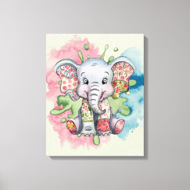 Toile Éléphant Bébé Brodé de Patchs Floraux Pour Tout En (Recto)