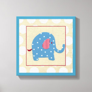 Toile Eléphant bleu avec Pois blancs